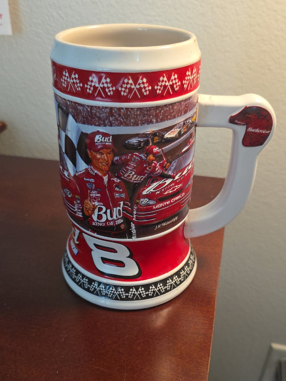 Dale Earnhart Jr. 2002 Budweiser Red, White and Black Racing Ceramic Beer Stein